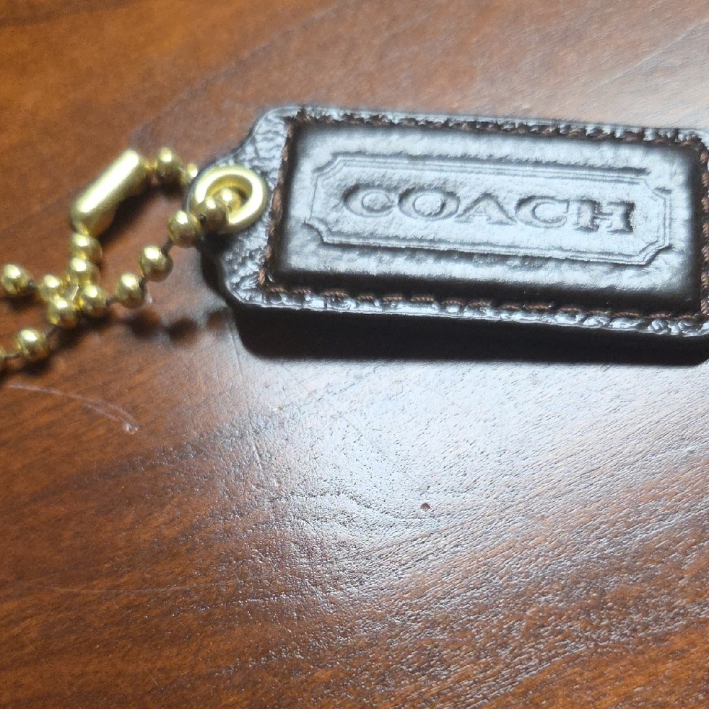 Coach Brown Leather Key and Card Holder with Gold-Tone Chain